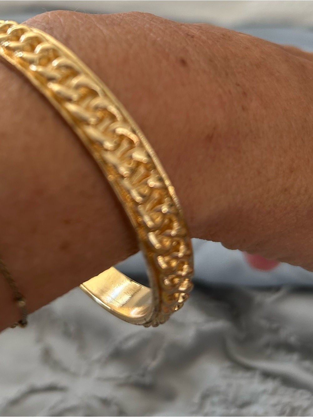 QVC Gold-Tone Patterned Link Cuff Bracelet